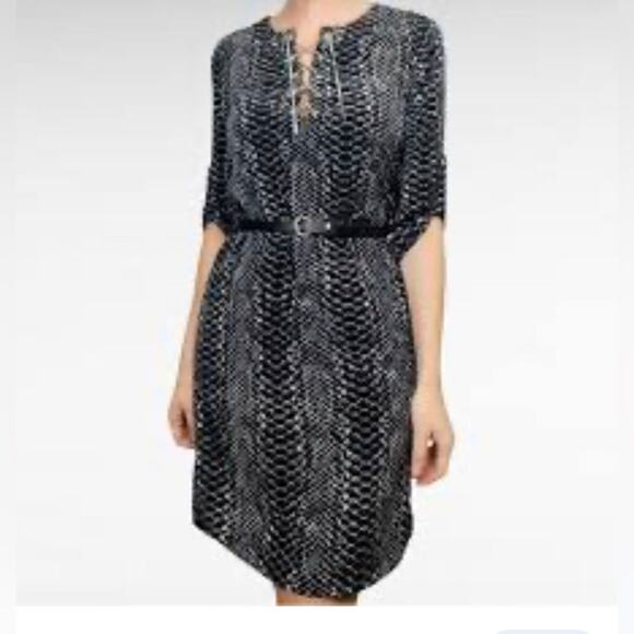 Michael Kors Gray Snake Reptile Animal Print Lace Up Chain Accent Dress XS - Picture 2 of 15